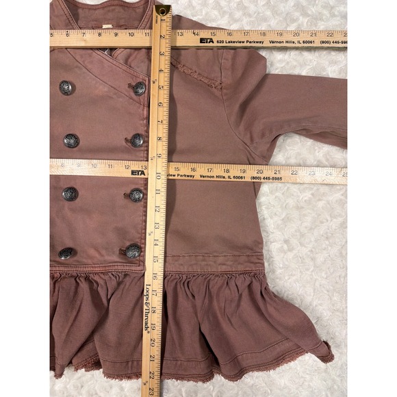 Free People Military Inspired Ruffle Jacket Button Front Distressed Brown Size M - Picture 14 of 15